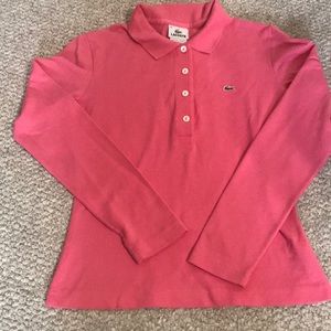 Lacoste polo 38 coral long sleeve fitted crop NWOT